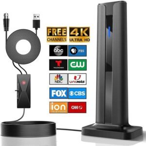 Digital TV Antenna For Smart HDTV Indoor , Local Channel TV Antenna, 360° Long Distance Reception With Signal Booster, Easy Install, With 5M cable, Supports New / old Receiving TV channels For 4K 1080 TVs Antenna